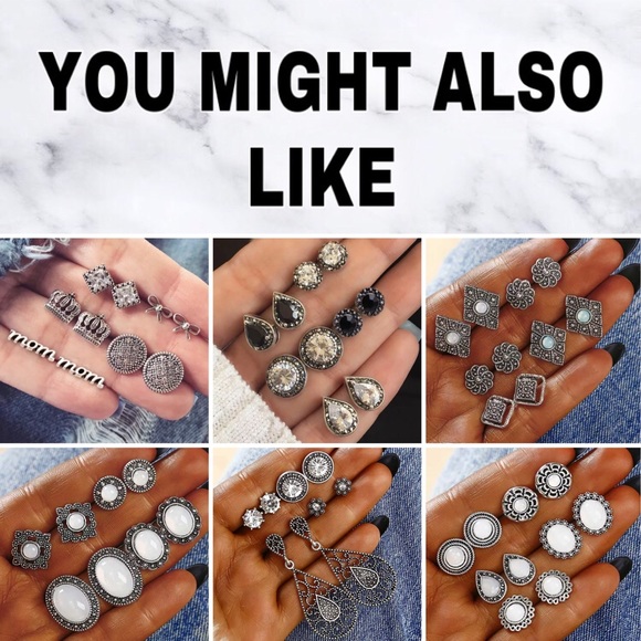 ⚜️[𝟯/$𝟮𝟴]⚜️5 Pairs Silver Boho Earrings Set NEW - Picture 5 of 7